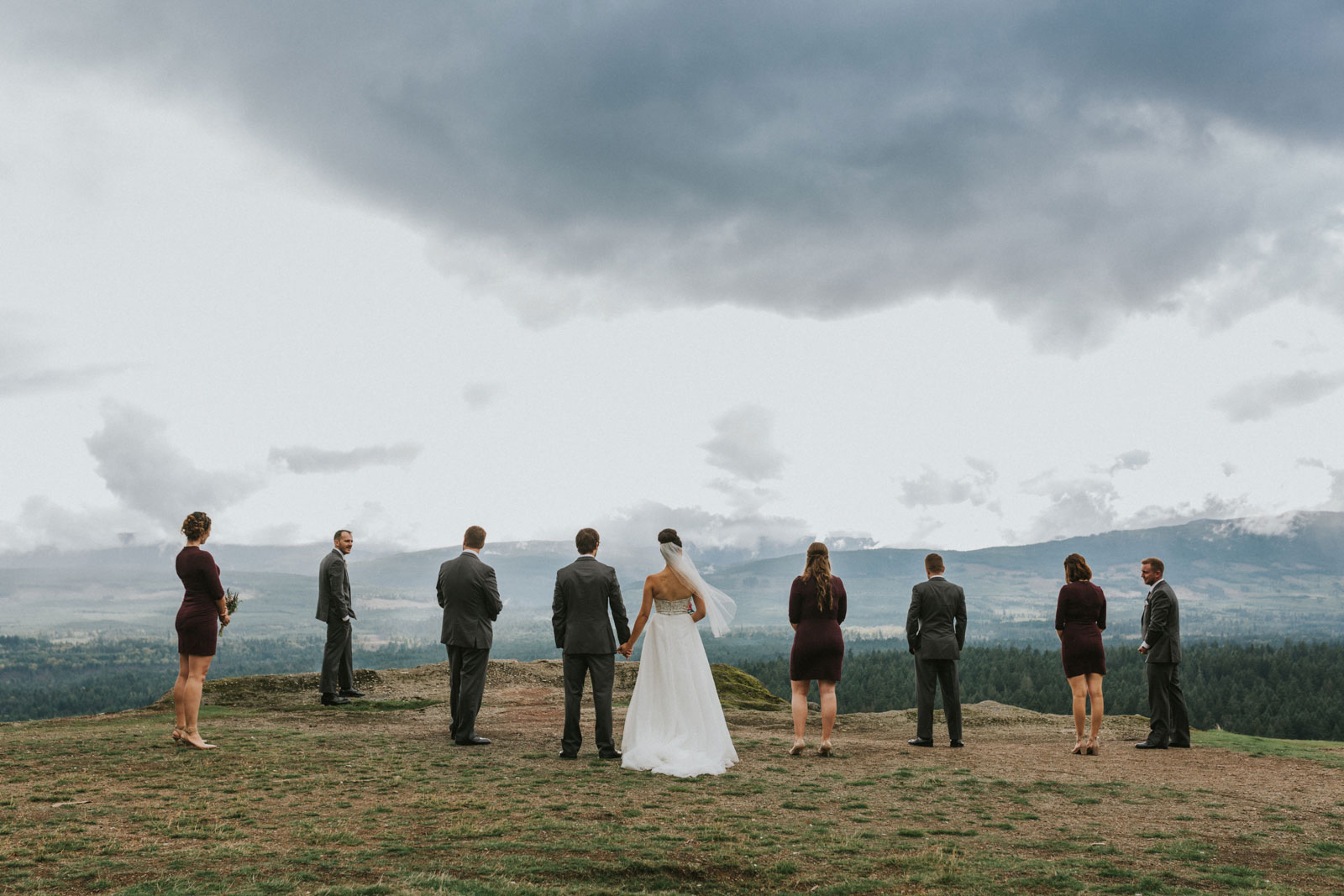 Wedding party group portrait at Little Mountain