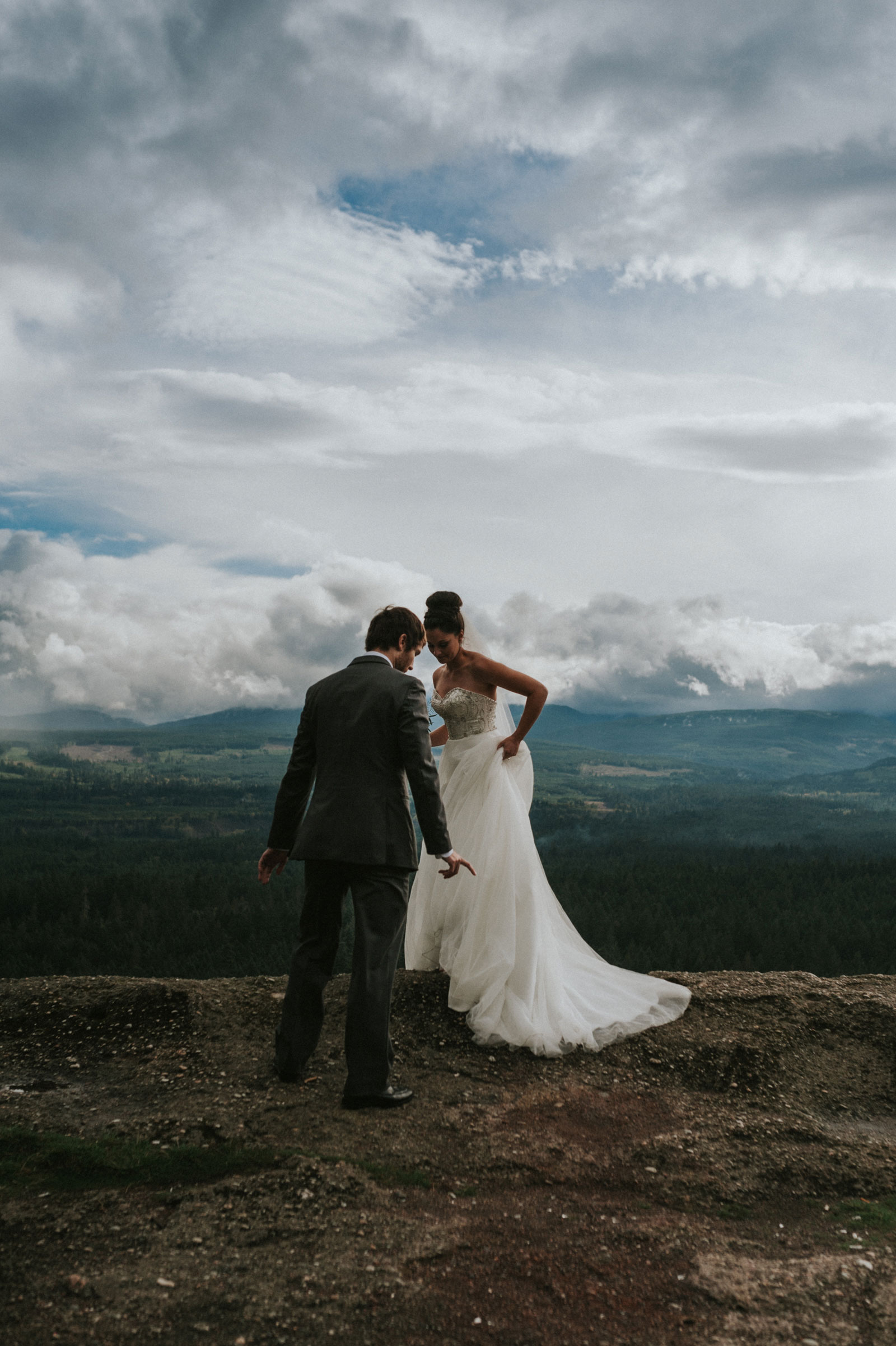 Bride and groom portrait at Little Mountain in Errington BC
