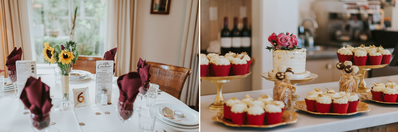 Wedding cake and tablesets at Cuckoo Trattoria