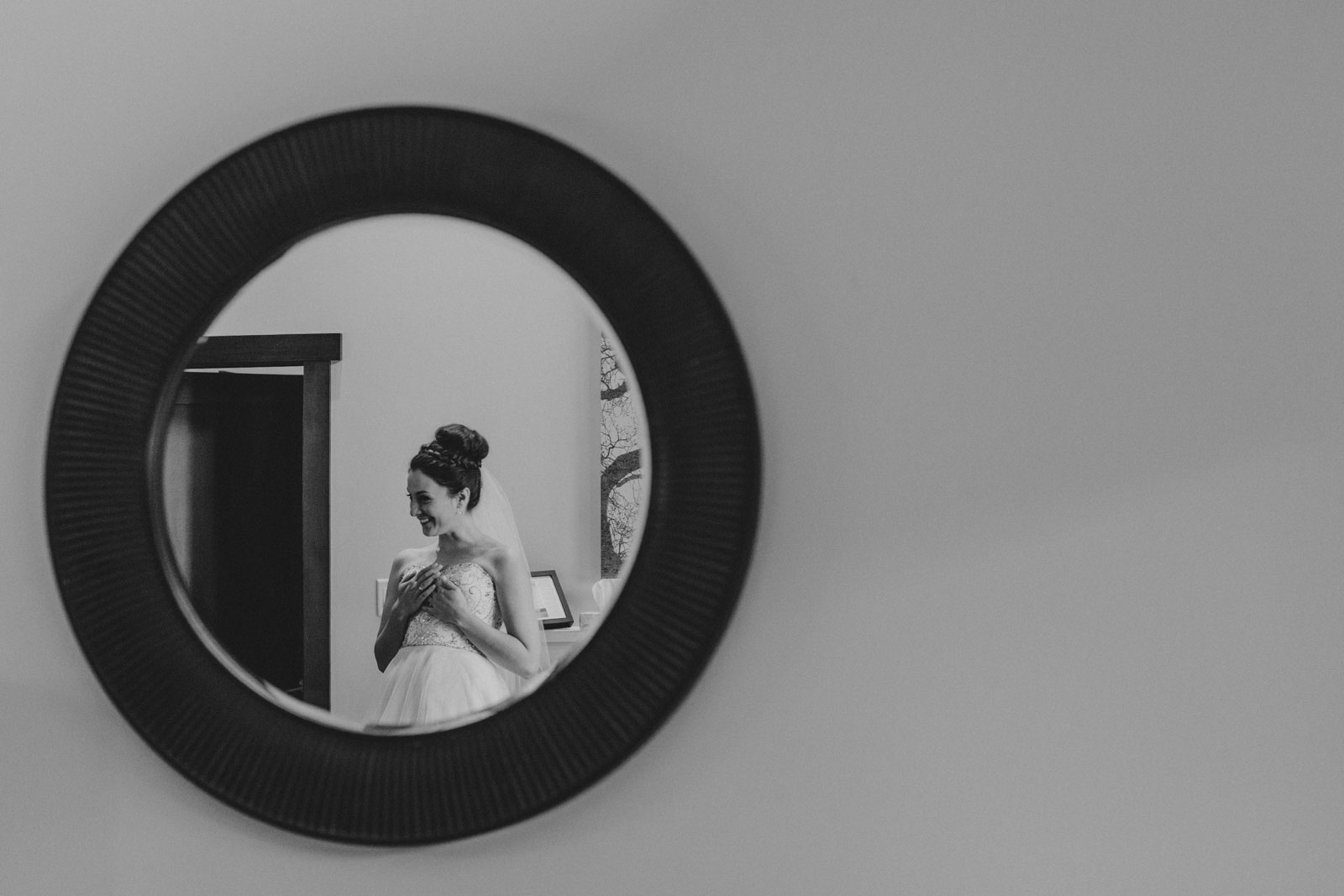 Reflection of bride in a mirror