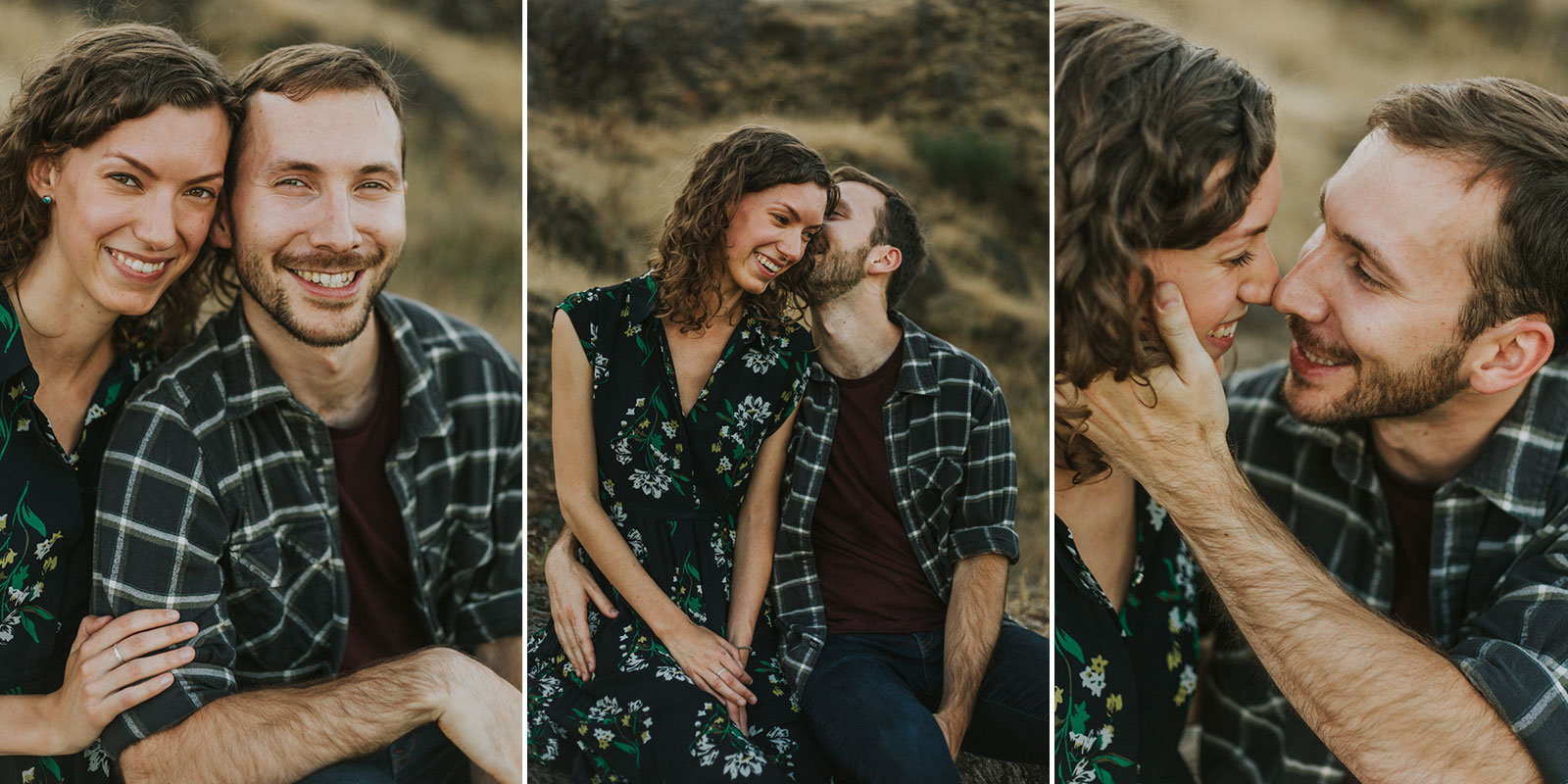 Engaged couple cuddling