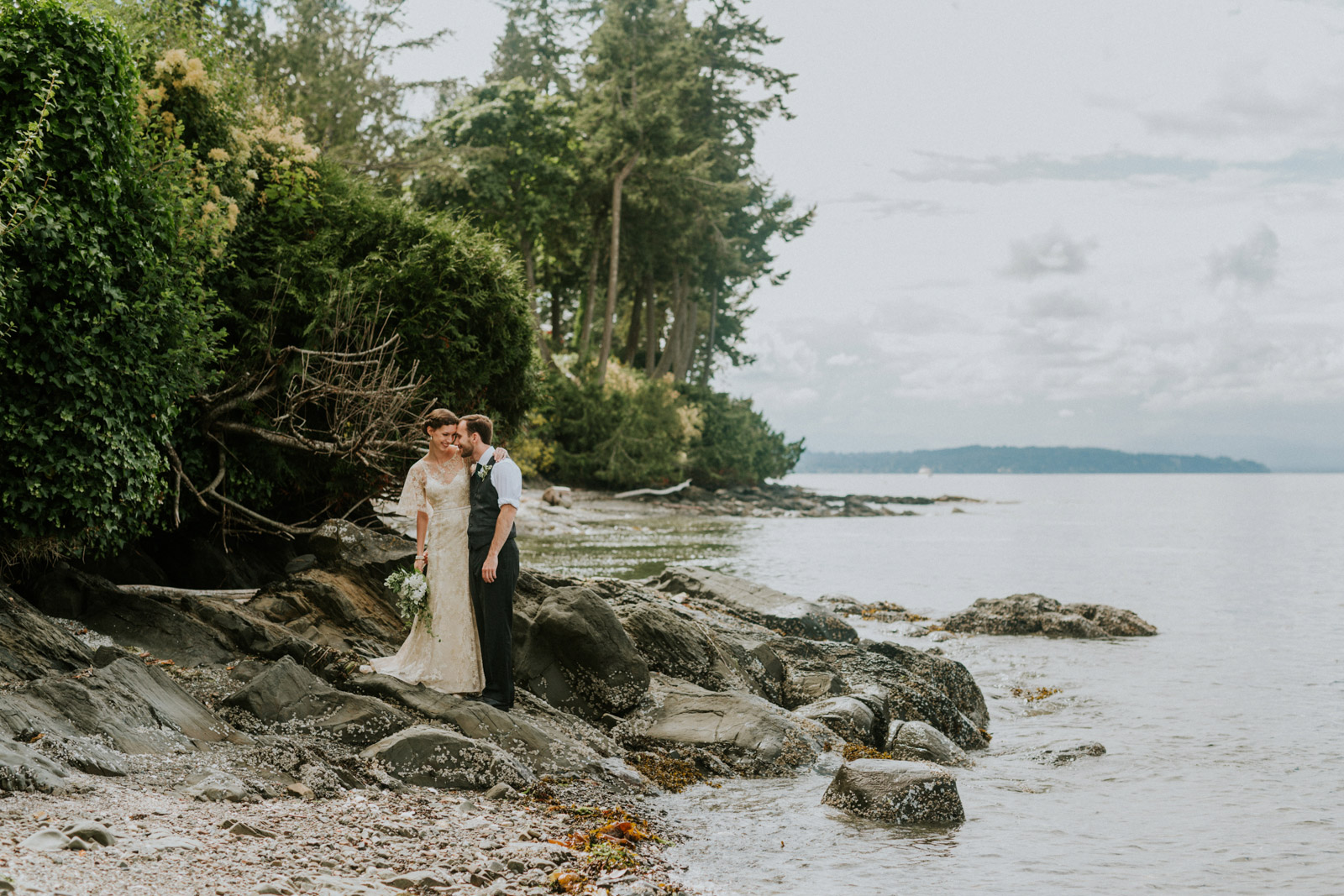 Bride and groom portrait on the beach