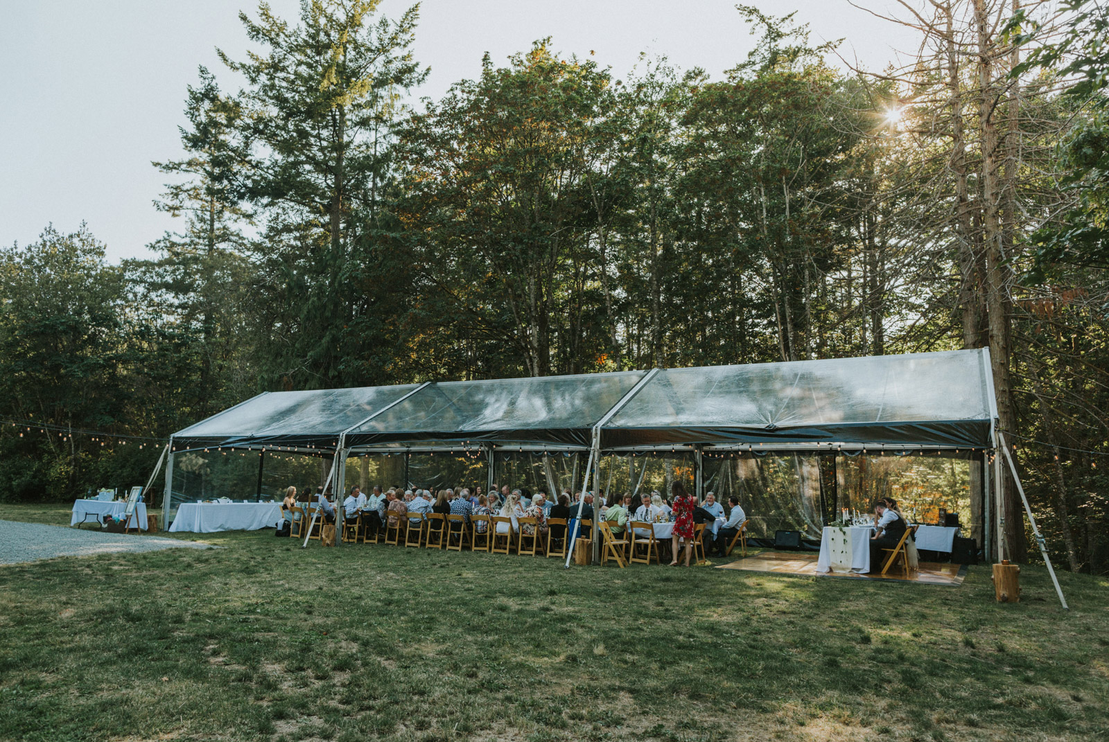 Harvest table backyard wedding reception