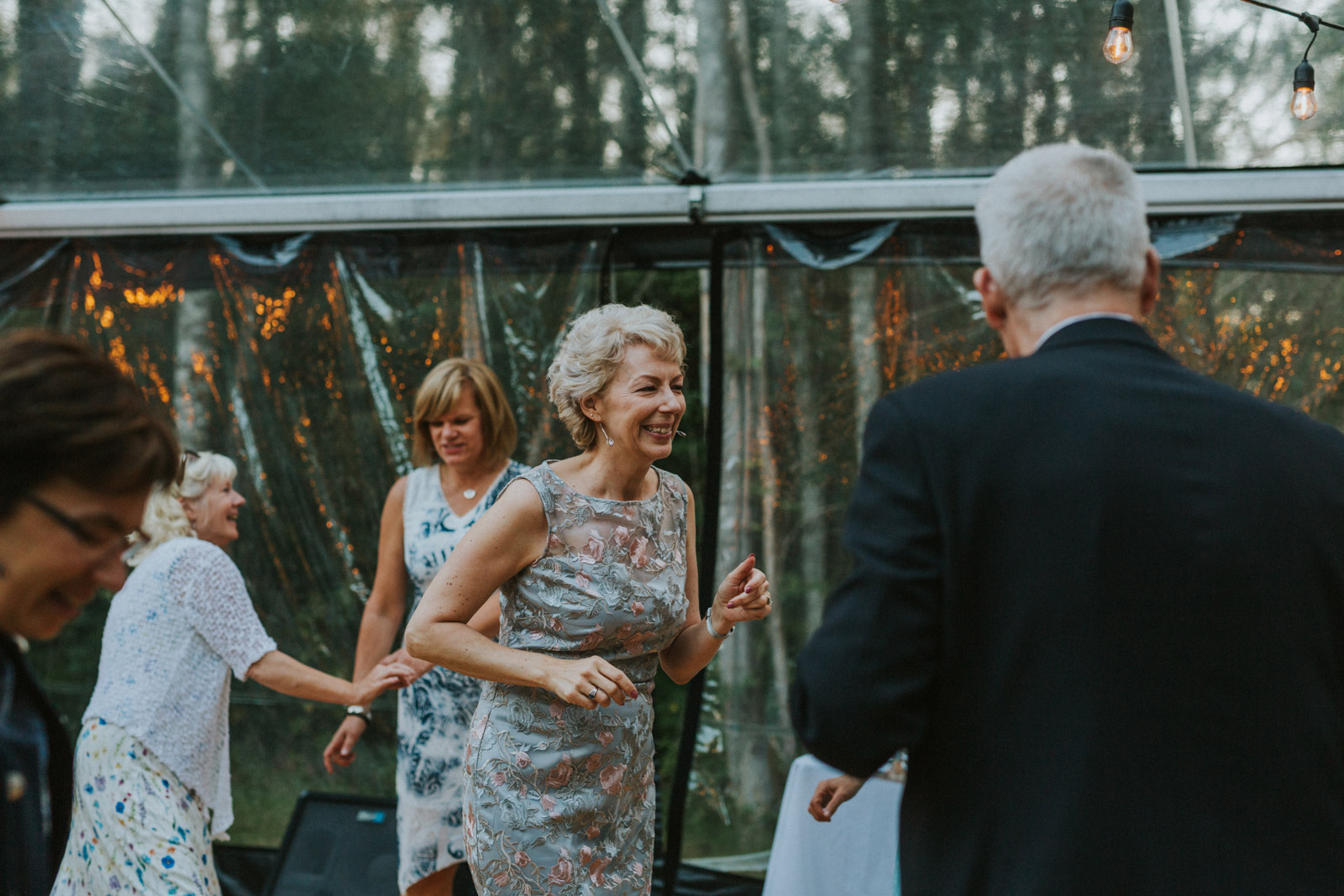 Wedding guests dancing