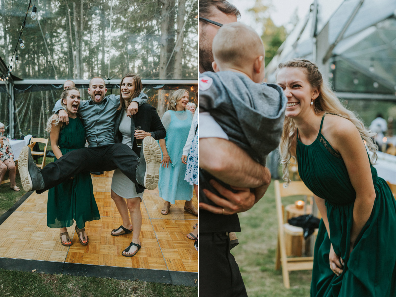 Wedding guests having fun during backyard reception
