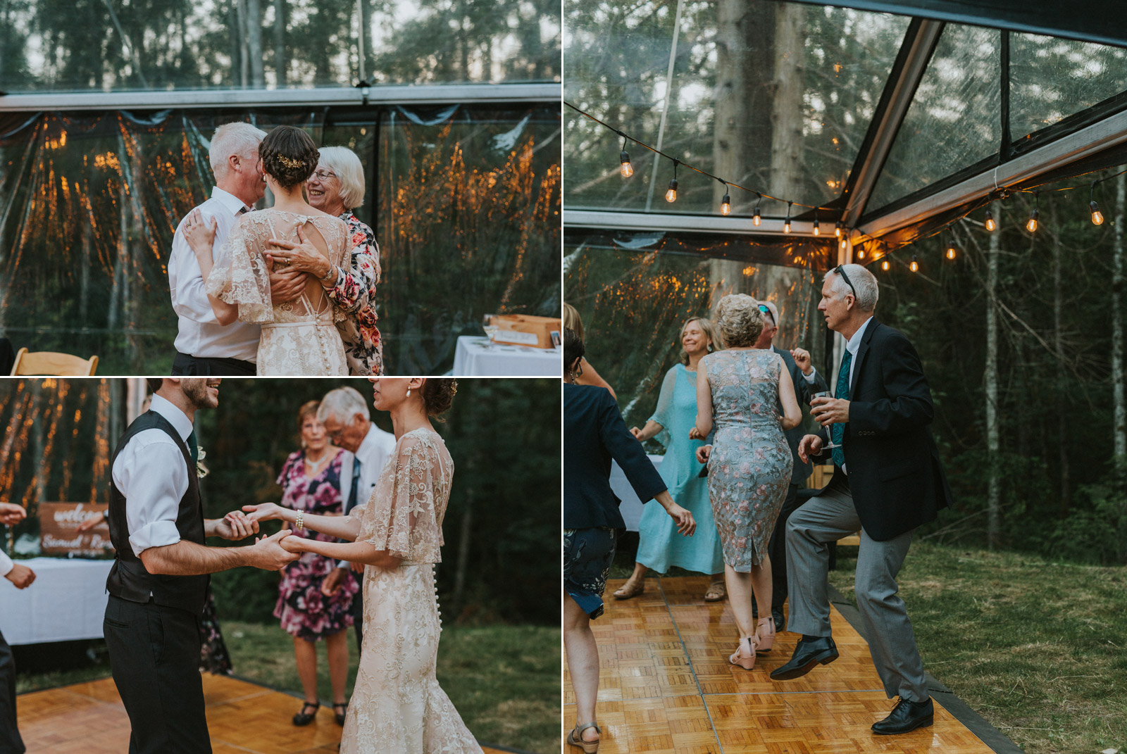 Wedding guests dancing at reception